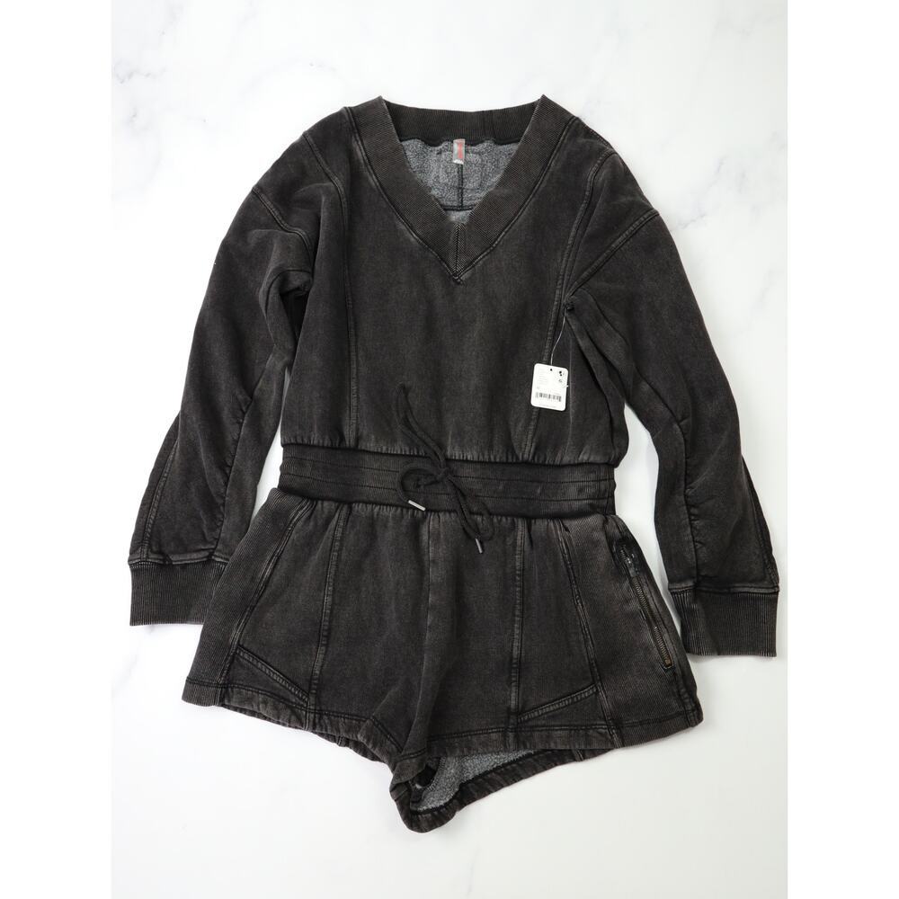 Free People Movement Intercept V-Neck Romper NWT Washed Black Sz M Athleisure - Picture 5 of 16